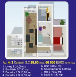 vanzare apartament cu 3 camere, decomandat, in zona Km 4-5, orasul Constanta