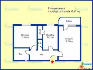vanzare apartament decomandata, zona Republicii, orasul Ploiesti, suprafata utila 57.67 mp