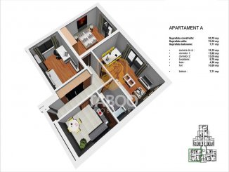 Apartament cu 3 camere de vanzare, confort 1, zona Tineretului,  Sibiu